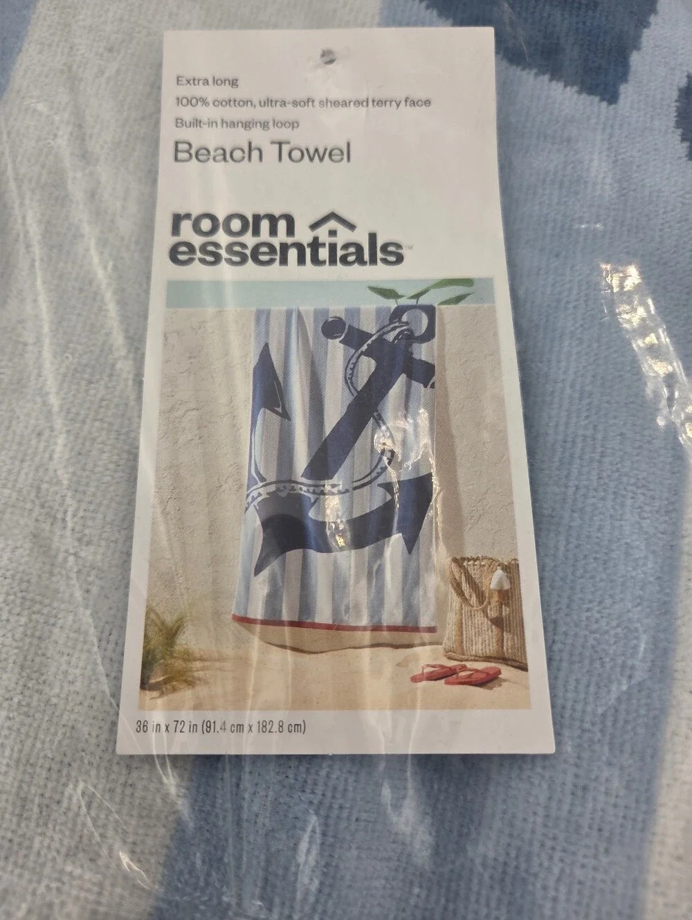 Room Essentials Light Blue & Navy Anchor Stripe Beach Towel Set Of 2 Nwt